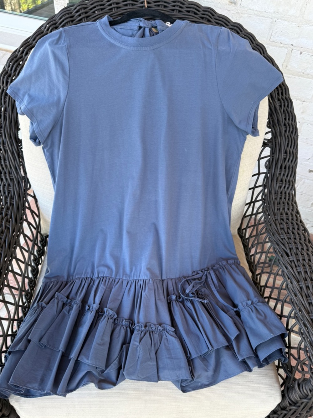 cinq a sept Blue Ruffle-Hem Short Sleeve Dress